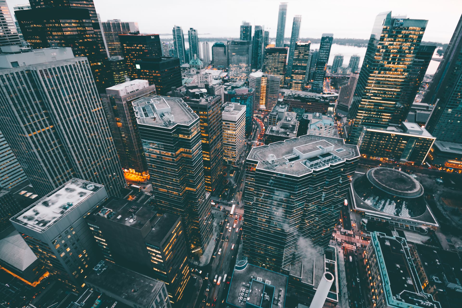 Aerial view of city commercial buildings