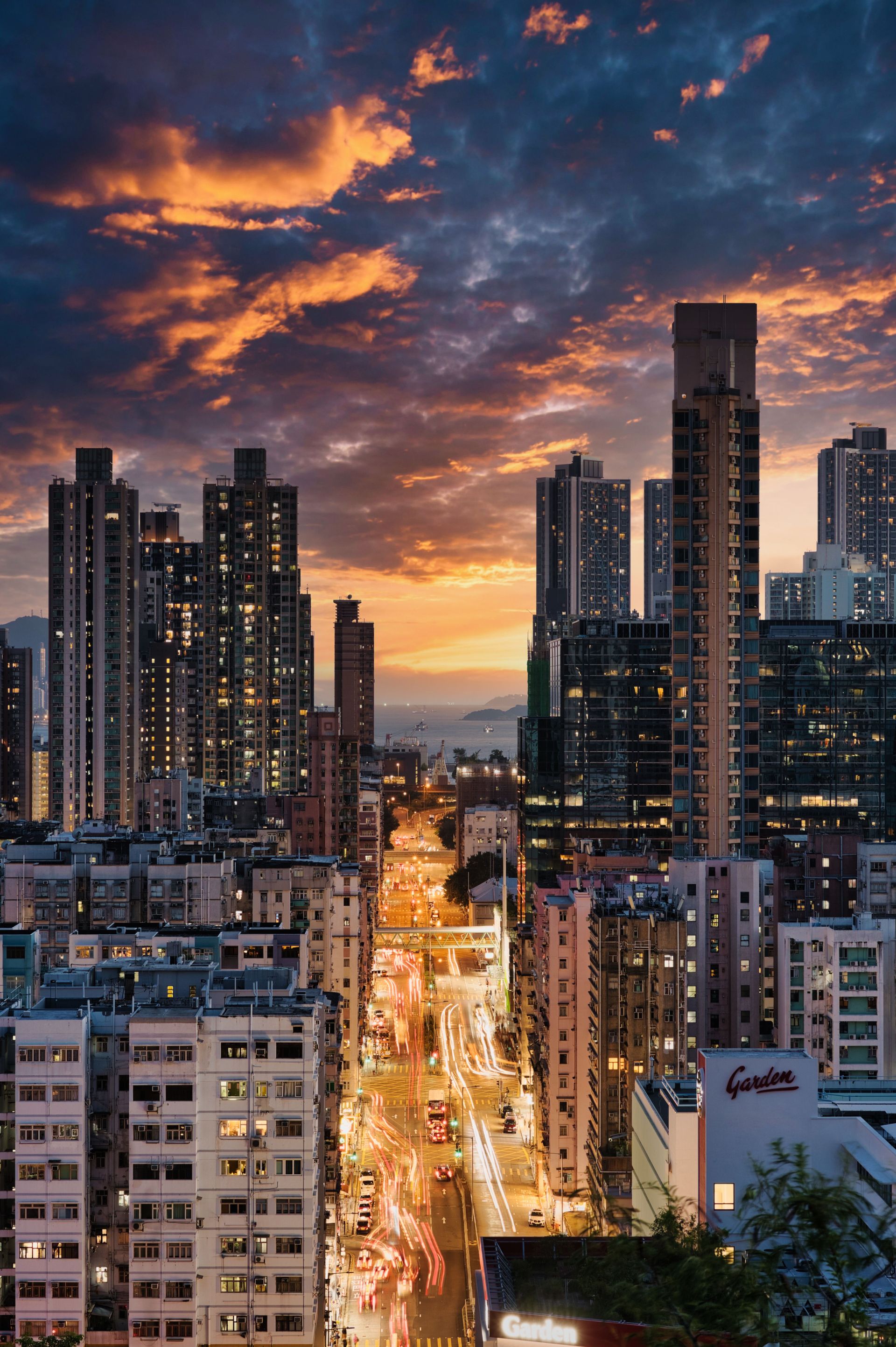 City skyline at sunset