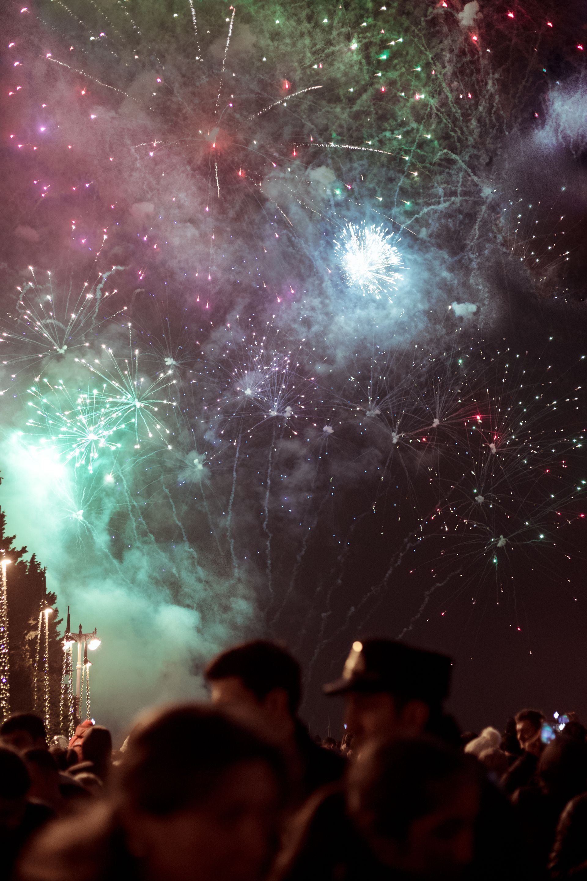 Colorful fireworks display over crowd