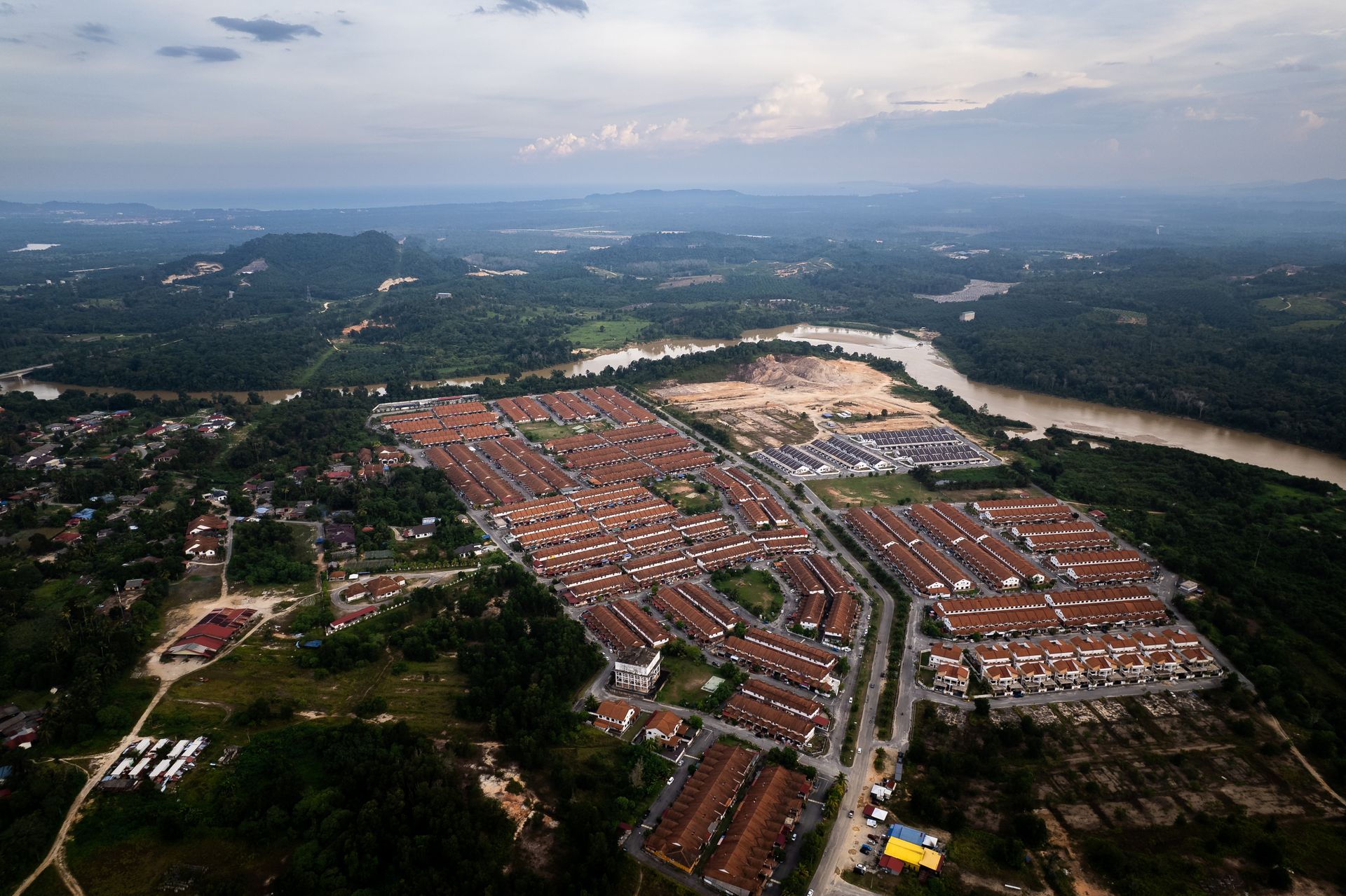 Aerial view of housing development