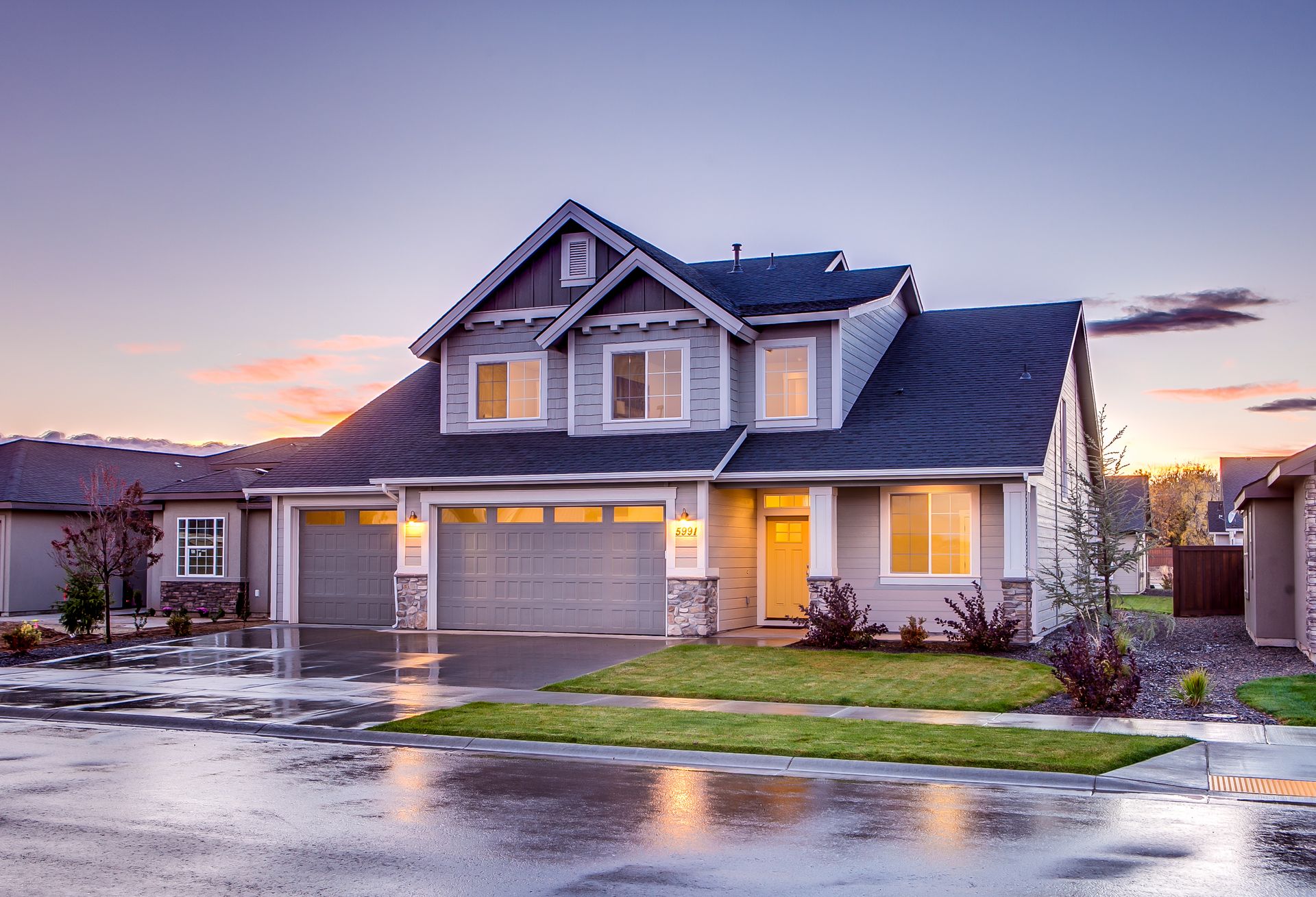 Home exterior at twilight
