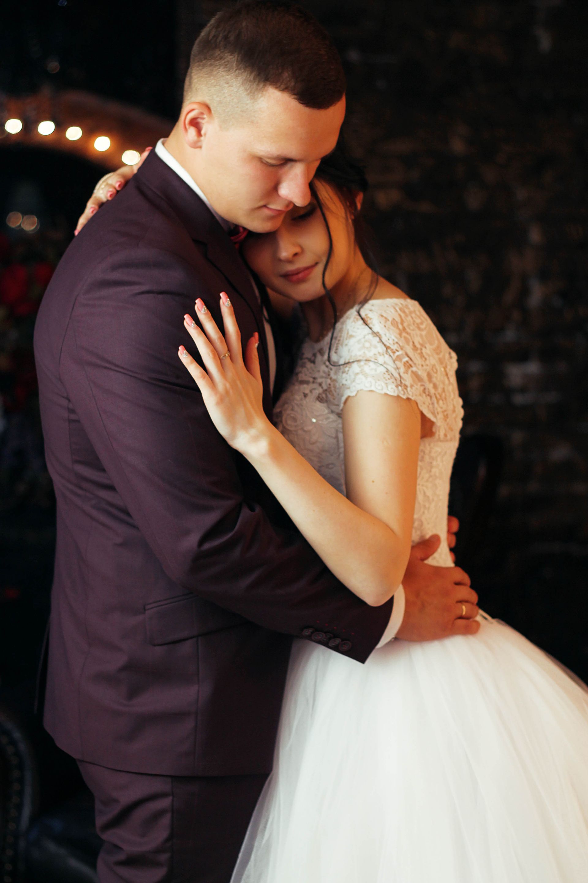 Newlywed couple sharing first dance